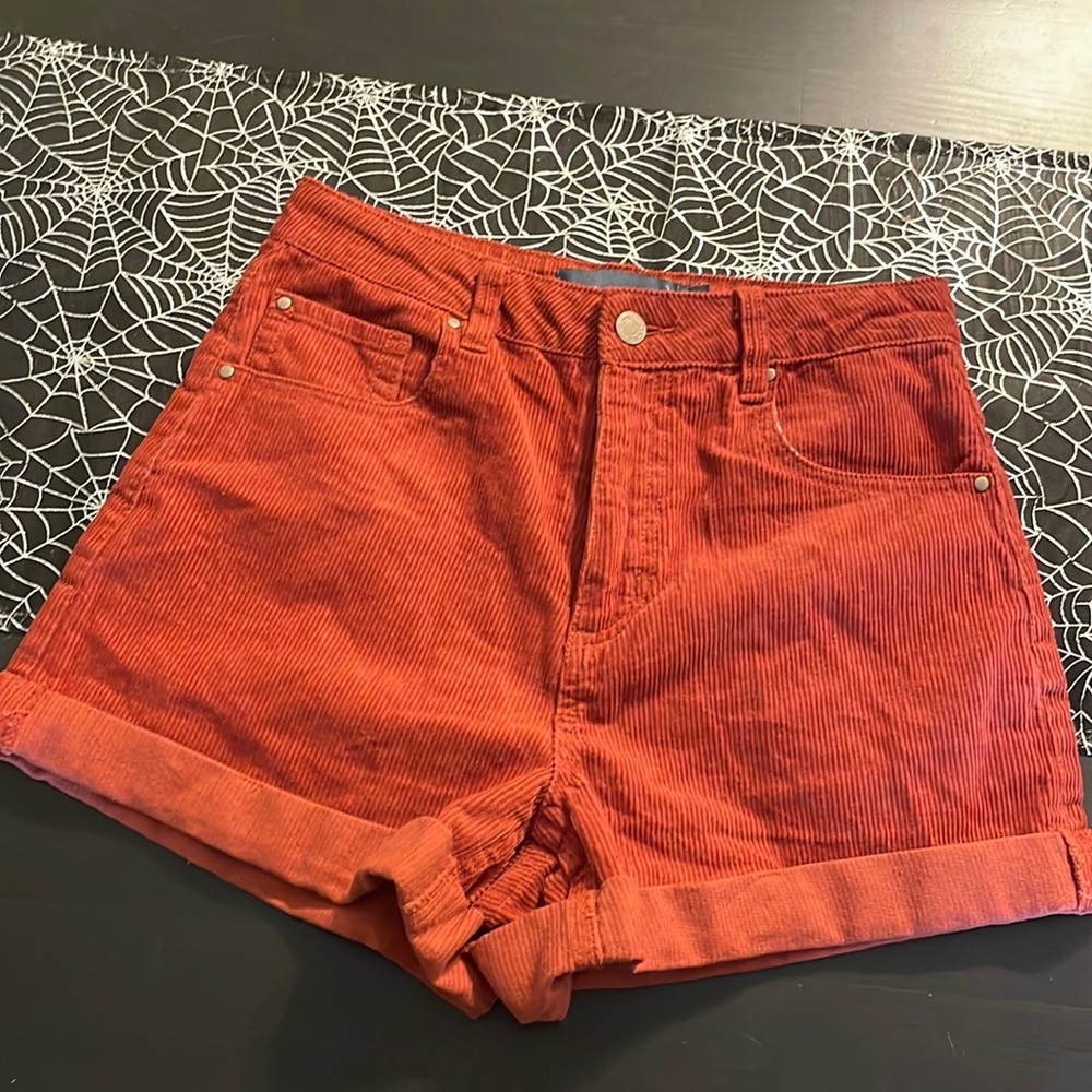 Orange/Red Corduroy high rise shorts